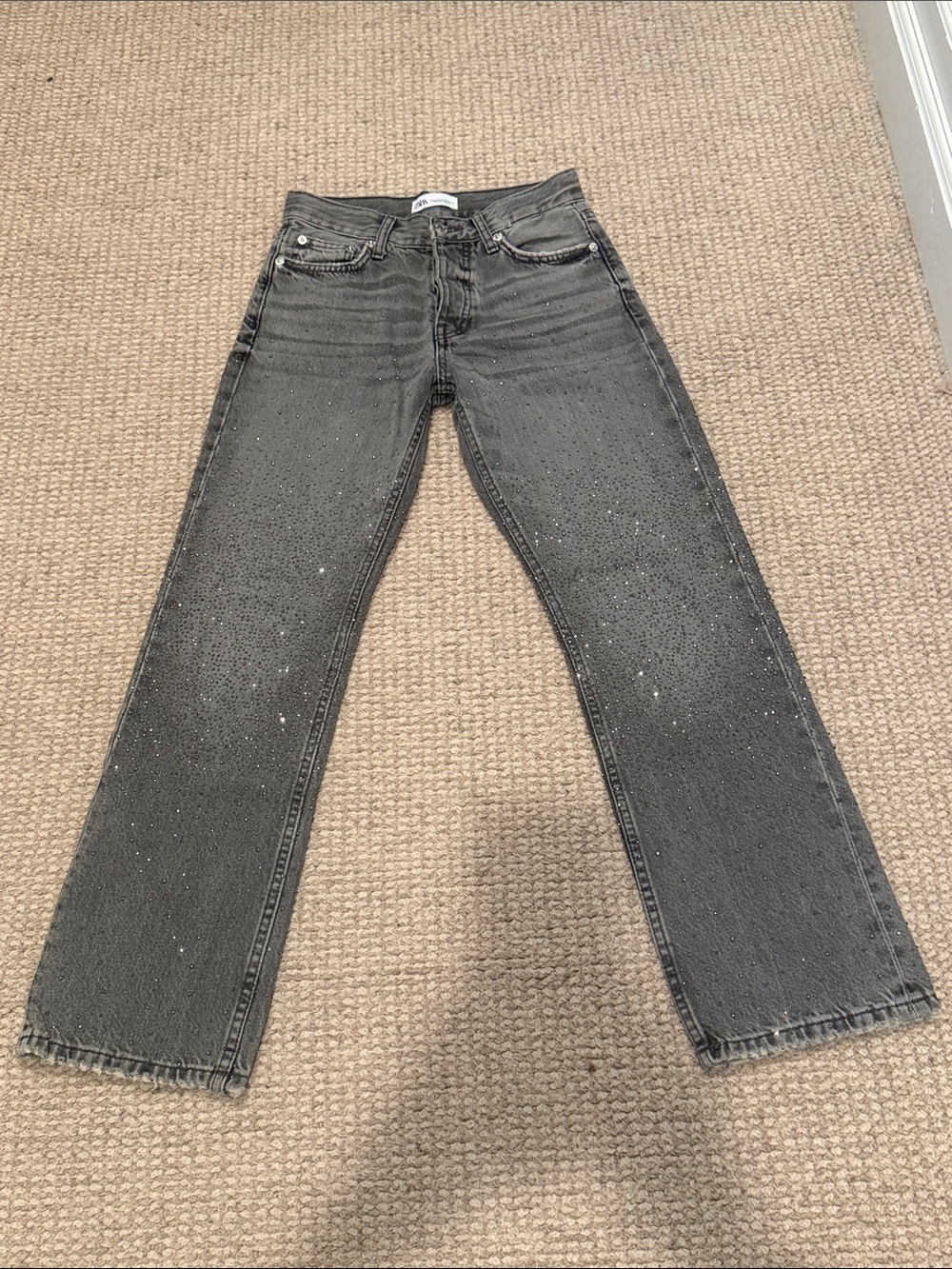 Zara Black Washed Jeans with Brushed Silver Button